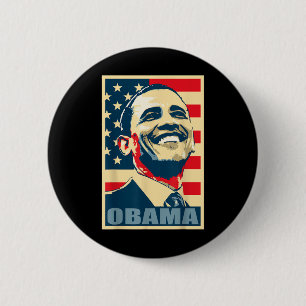 Barack Obama President 44 American Flag Happy Demo Button