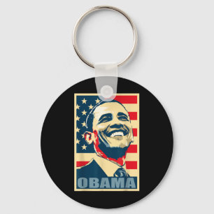 Barack Obama President 44 American Flag Happy Demo Keychain