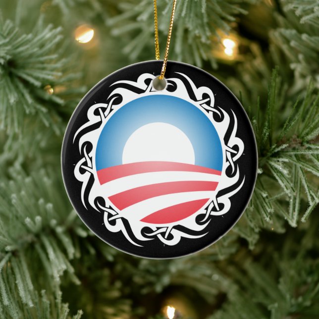 barack obama tribal logo ceramic ornament (Tree)