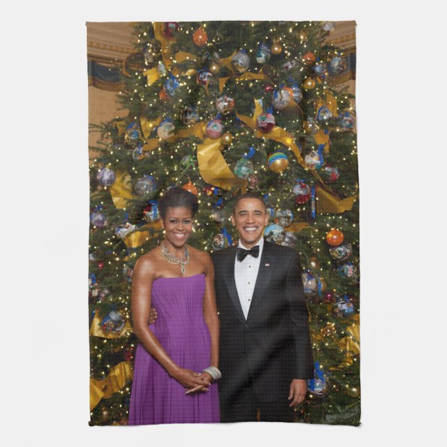 Barack Obama US President White House Christmas Kitchen Towel (Vertical)