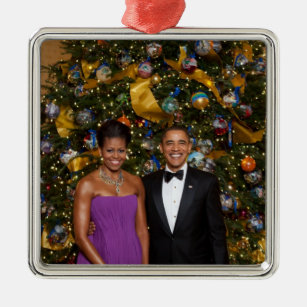 Barack Obama US President White House Christmas Metal Ornament