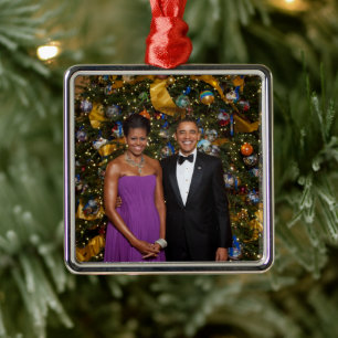 Barack Obama US President White House Christmas Metal Ornament