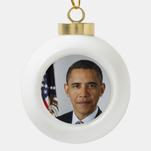 Barack Obama US President White House Portrait  Ceramic Ball Christmas Ornament