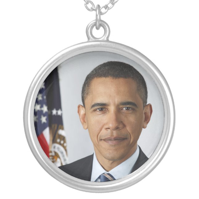 Barack Obama US President White House Portrait  Silver Plated Necklace (Front)