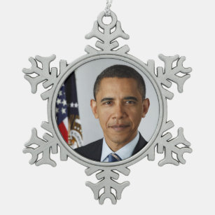 Barack Obama US President White House Portrait  Snowflake Pewter Christmas Ornament