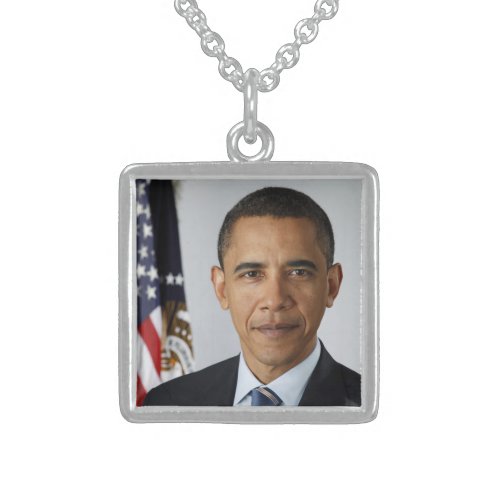 Barack Obama US President White House Portrait  Sterling Silver Necklace