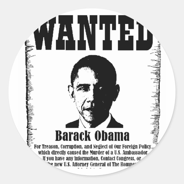 Barack Obama Wanted Poster Classic Round Sticker (Front)
