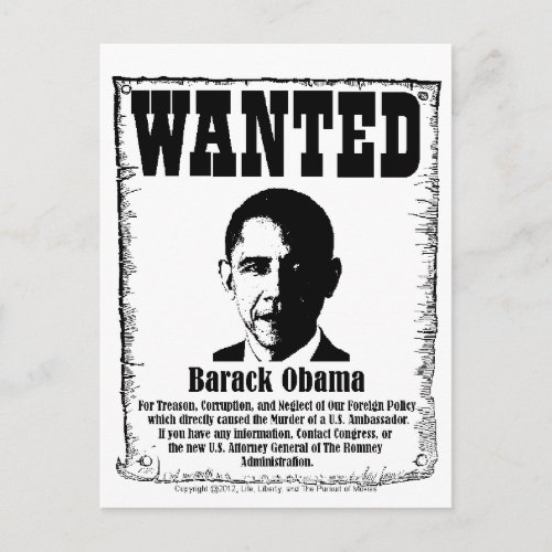Barack Obama Wanted Poster Postcard
