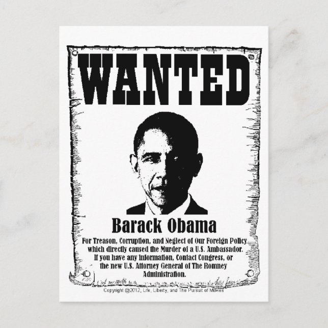 Barack Obama Wanted Poster Postcard (Front)