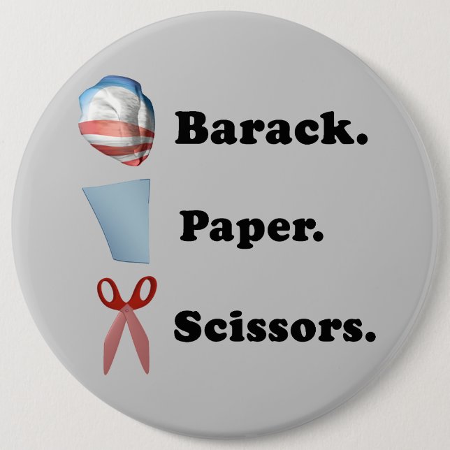Barack. Paper. Scissors Pinback Button (Front)
