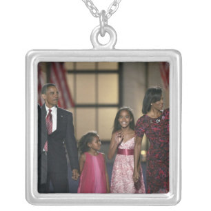 Barak Obama family wave at the last night of Silver Plated Necklace