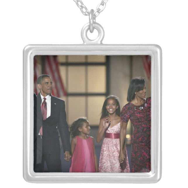 Barak Obama family wave at the last night of Silver Plated Necklace (Front)