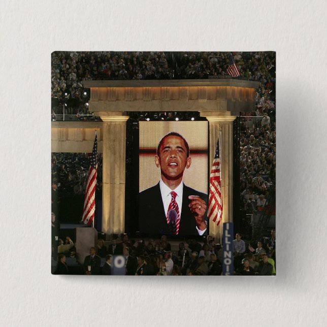 Barak Obama speaks at the last night of the Pinback Button (Front)