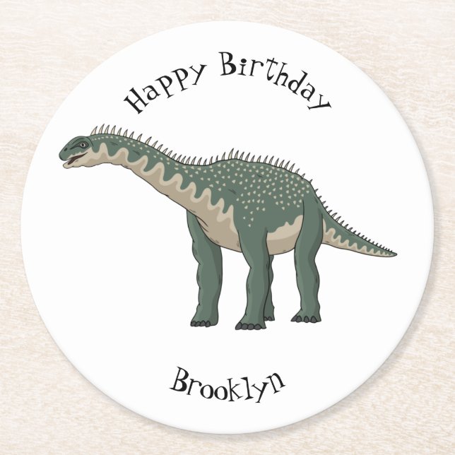 Barapasaurus cartoon illustration round paper coaster (Front)