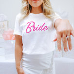 BARB Hot Pink Doll Themed Bride Babe Bachelorette T-Shirt<br><div class="desc">This bride bachelorette t shirt features a hot pink doll themed font with the word 'bride' Order the white bride option for the bride-to-be and the coordinating hot pink 'babe' shirts for your bachelorette group. Colors are editable! Click 'edit design' to create your own colors.</div>
