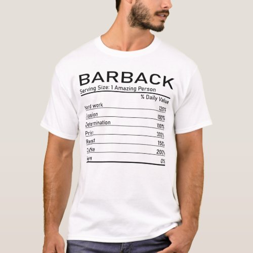 Barback Amazing Person Nutrition Facts T_Shirt