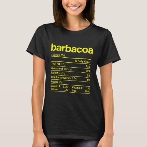 Barbacoa Nutrition Fact Funny Thanksgiving T_Shirt