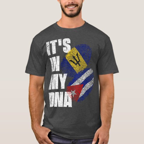 Barbadian And Cuban Mix DNA Flag Heritage T_Shirt