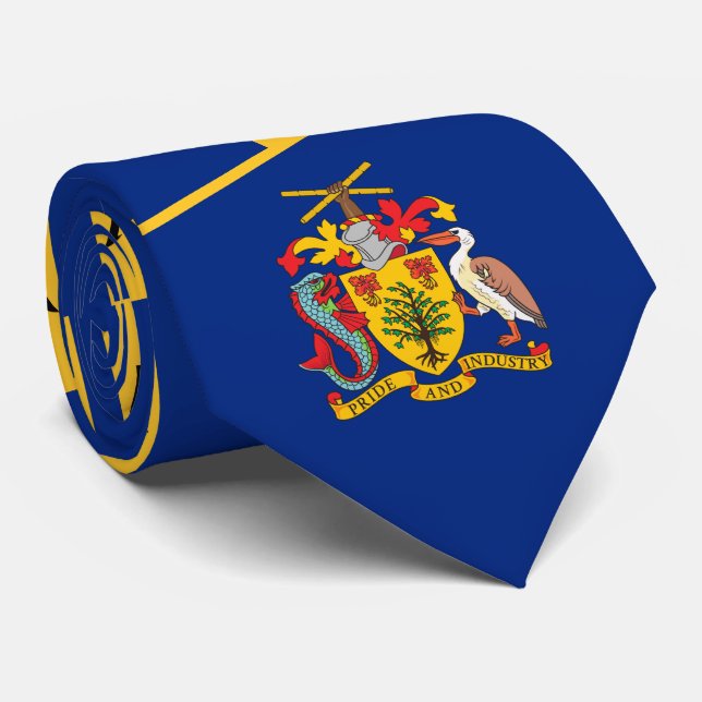 Barbadian Flag & Coat of Arms, Flag of Barbados Neck Tie (Rolled)