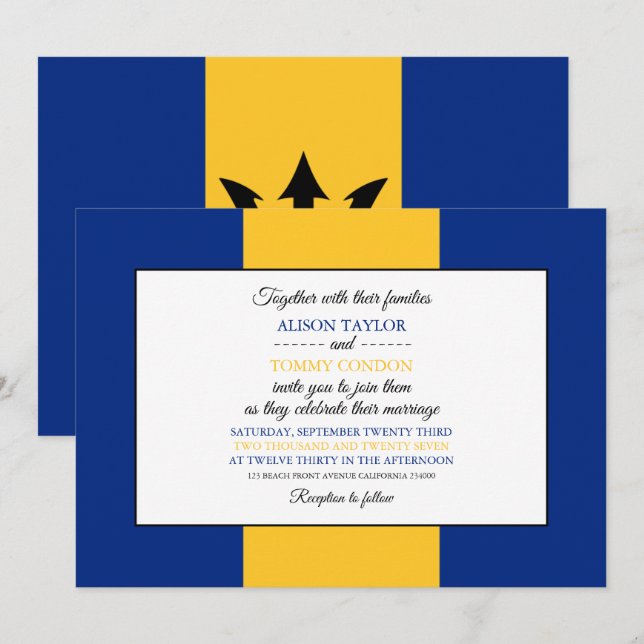 Barbadian Flag, Flag of Barbados Wedding Invitation (Front/Back)
