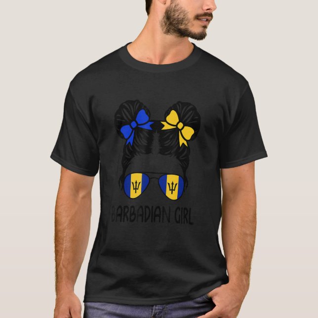Barbadian Girl Messy Hair Barbados Pride Patriotic T-Shirt (Front)