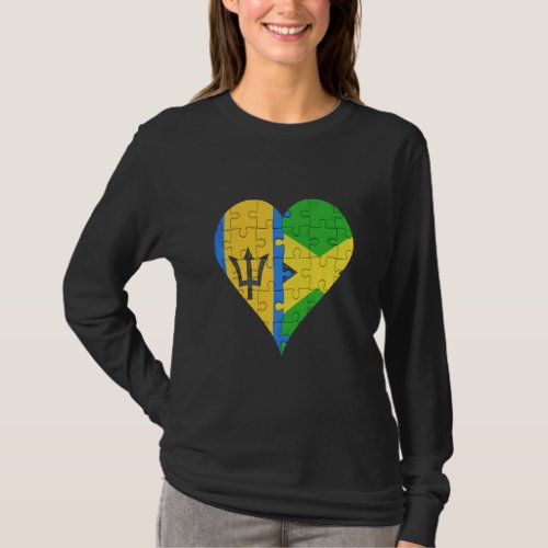 Barbadian Jamaican Flag Heart  T_Shirt