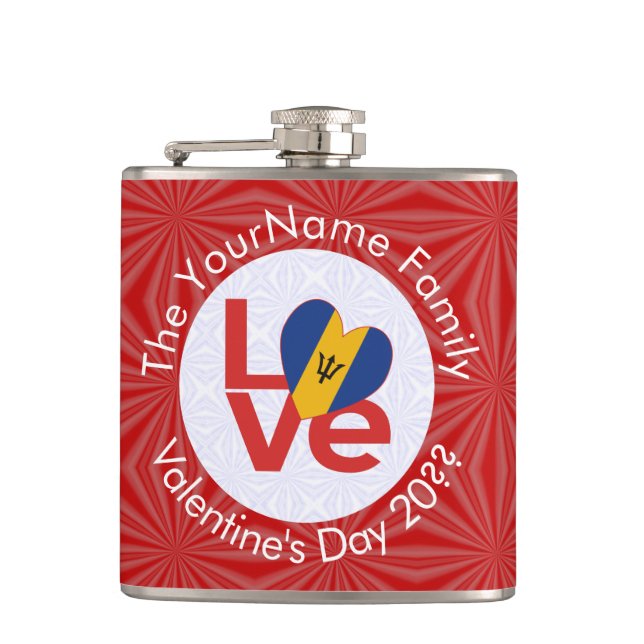 Barbadian LOVE Heart Flag Valentine Personalized  Flask (Front)