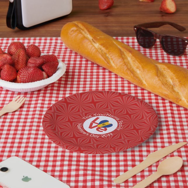 Barbadian LOVE Heart Flag Valentine Personalized  Paper Plates (Picnic)