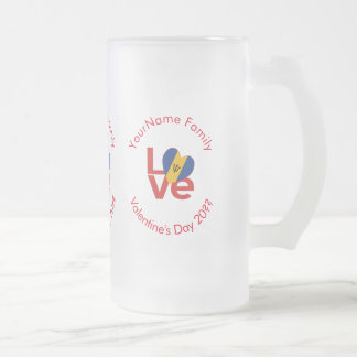 Barbadian Red LOVE Flag Personalized Frosted Glass Beer Mug