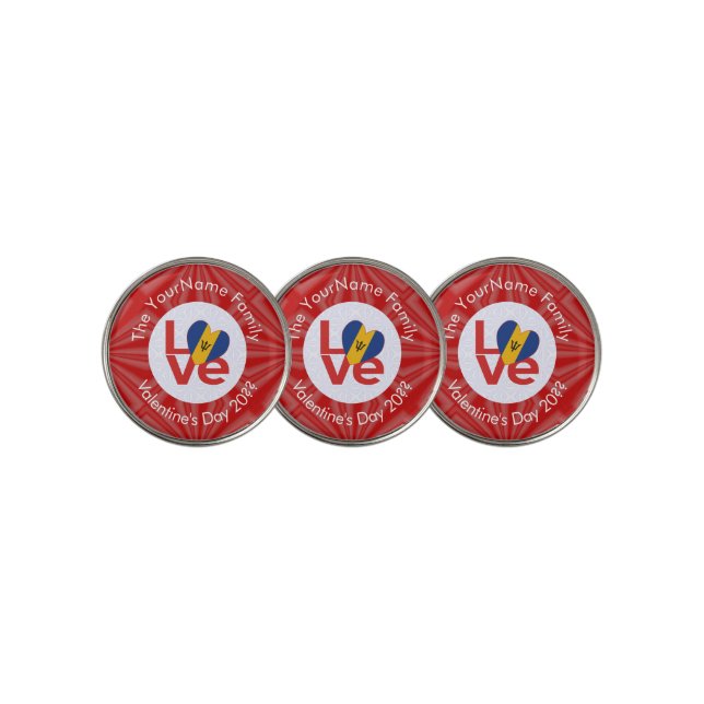 Barbadian Red LOVE Flag Personalized  Golf Ball Marker (3 Up)