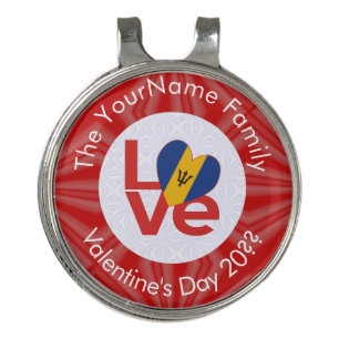 Barbadian Red LOVE Flag Personalized  Golf Hat Clip