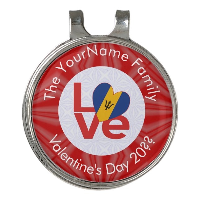 Barbadian Red LOVE Flag Personalized  Golf Hat Clip (Front)