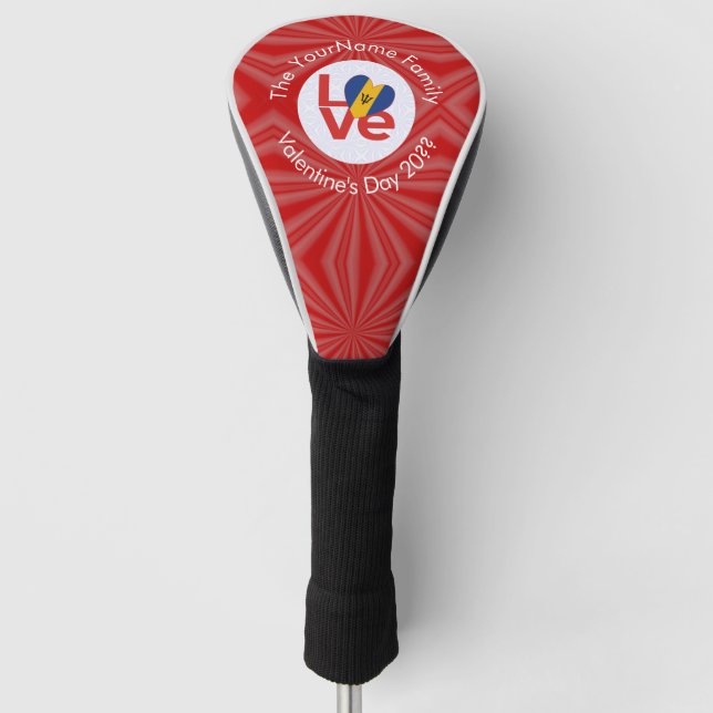 Barbadian Red LOVE Flag Personalized  Golf Head Cover (Front)
