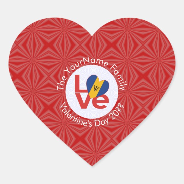 Barbadian Red LOVE Flag Personalized  Heart Sticker (Front)