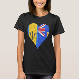 Barbadian Turks And Caicos Flag Heart T-Shirt