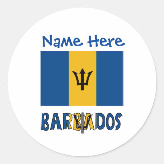 Barbados and Barbadian Flag Blue Personalization Classic Round Sticker