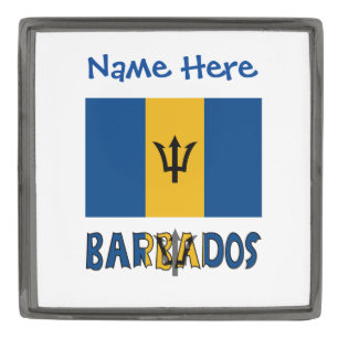 Barbados and Barbadian Flag Blue Personalization  Gunmetal Finish Lapel Pin