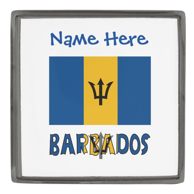 Barbados and Barbadian Flag Blue Personalization  Gunmetal Finish Lapel Pin (Front)