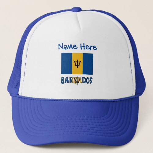 Barbados and Barbadian Flag Blue Personalization  Trucker Hat