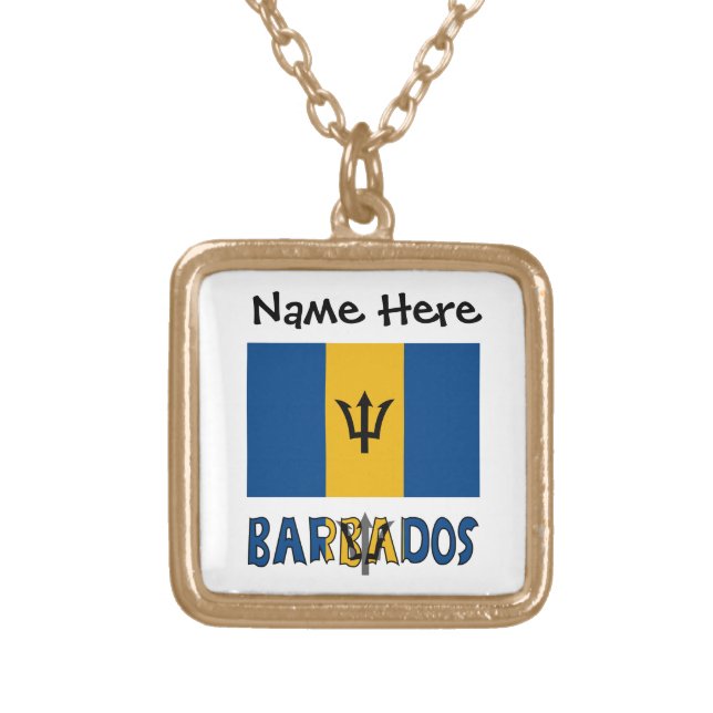 Barbados and Barbadian Flag Personalized Gold Plated Necklace (Front)