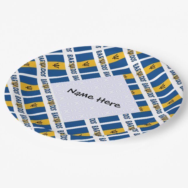 Barbados and Barbadian Flag Tiled Personalized  Paper Plates (Angled)