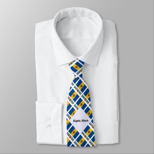 Barbados and Barbadian Flag Tiled with Your Name Neck Tie