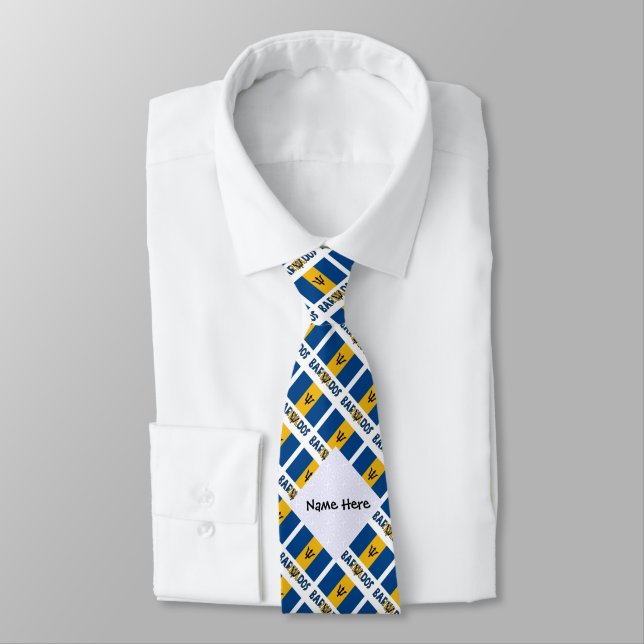 Barbados and Barbadian Flag Tiled with Your Name Neck Tie (Tied)