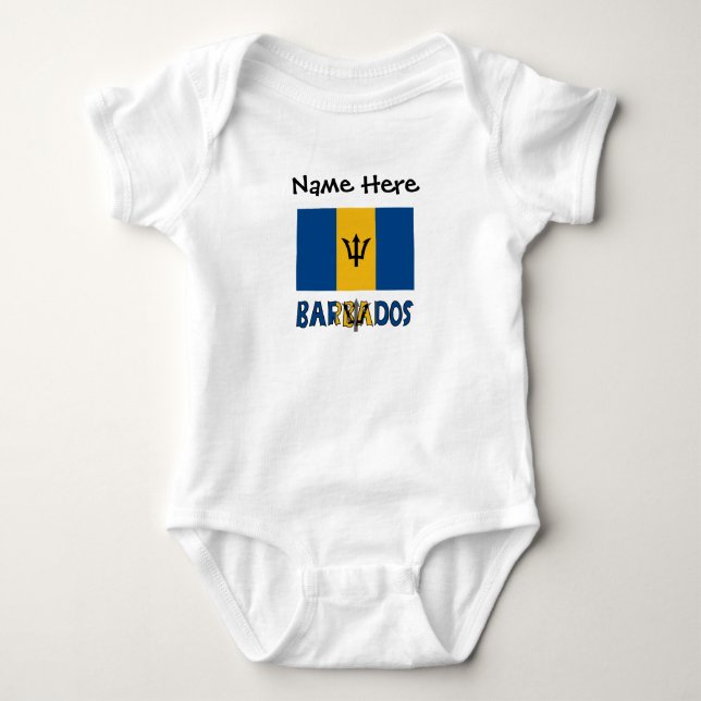 Barbados and Barbadian Flag with Your Name Baby Bodysuit (Front)