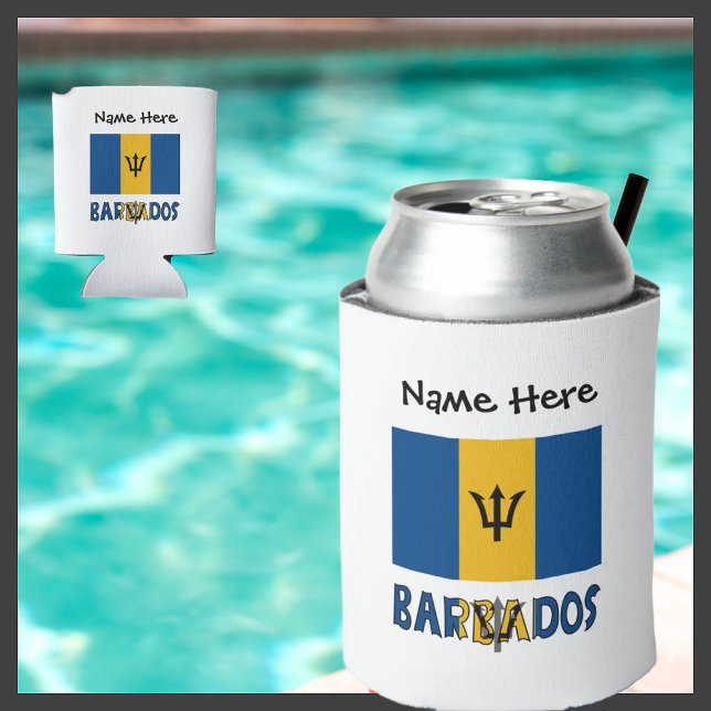Barbados and Barbadian Flag with Your Name Can Cooler (Creator Uploaded)
