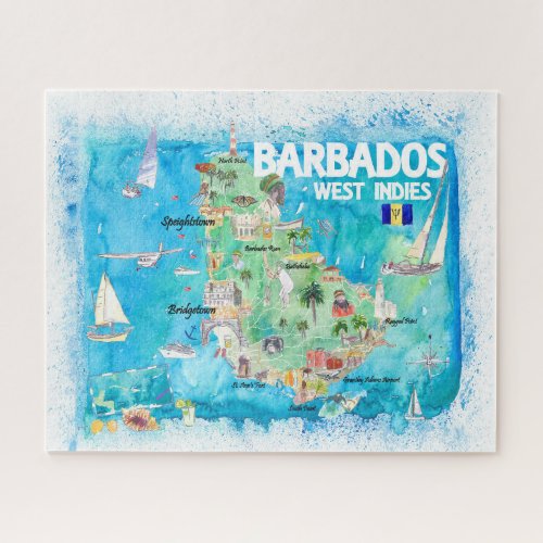 Barbados Antilles Illustrated Caribbean Travel Map Jigsaw Puzzle