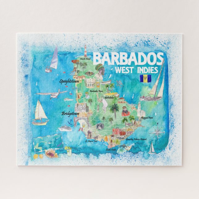 Barbados Antilles Illustrated Caribbean Travel Map Jigsaw Puzzle (Horizontal)