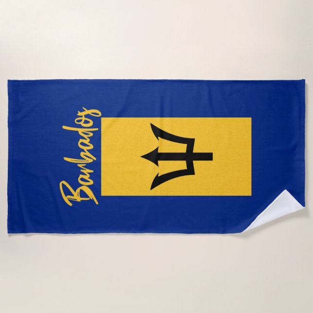 Barbados Bajan Flag Barbadian Caribbean Beach Towel (Front)