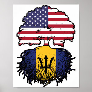Barbados Barbadian American USA Tree Roots Flag Poster