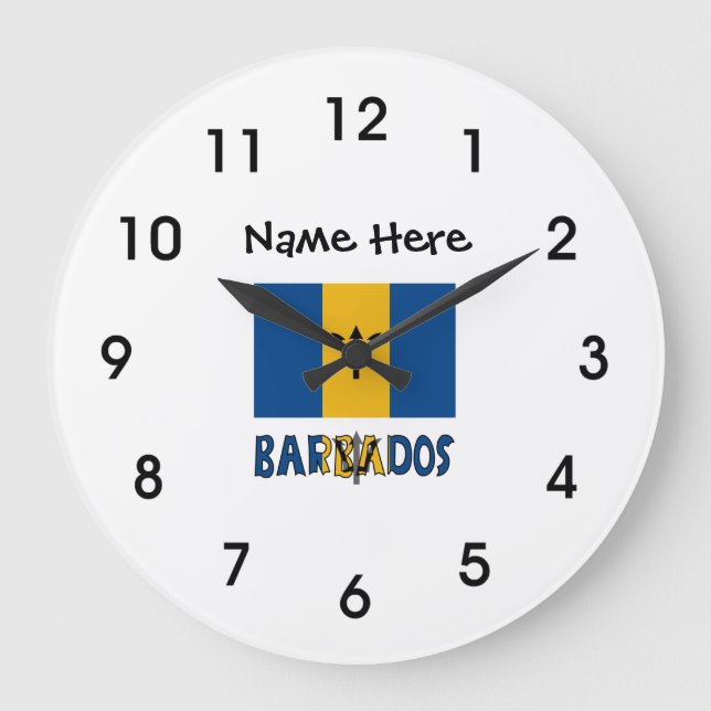 Barbados Barbadian Baja Flag Personalized Name  Large Clock (Front)